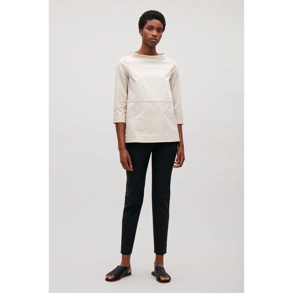 NWT COS Wide Neck Buttoned Short Sleeve Unique Blouse Women 4 $89